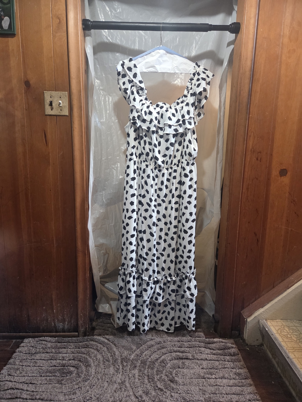 Lane Bryant White Maxi Dress with Black Spot Print